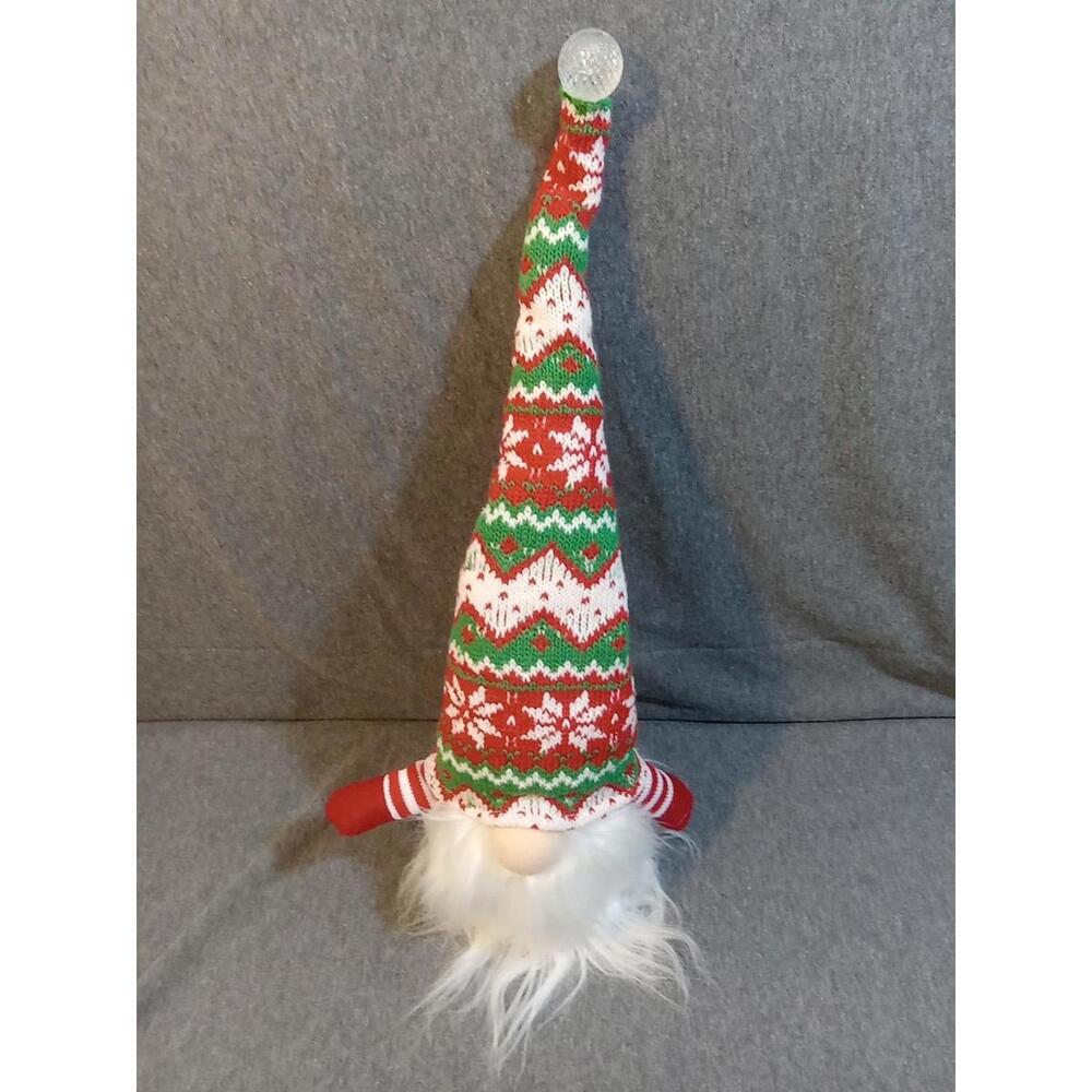 Gloween Shelf Sitter Christmas Gnome 18" Red White Green Hat Face Light Up